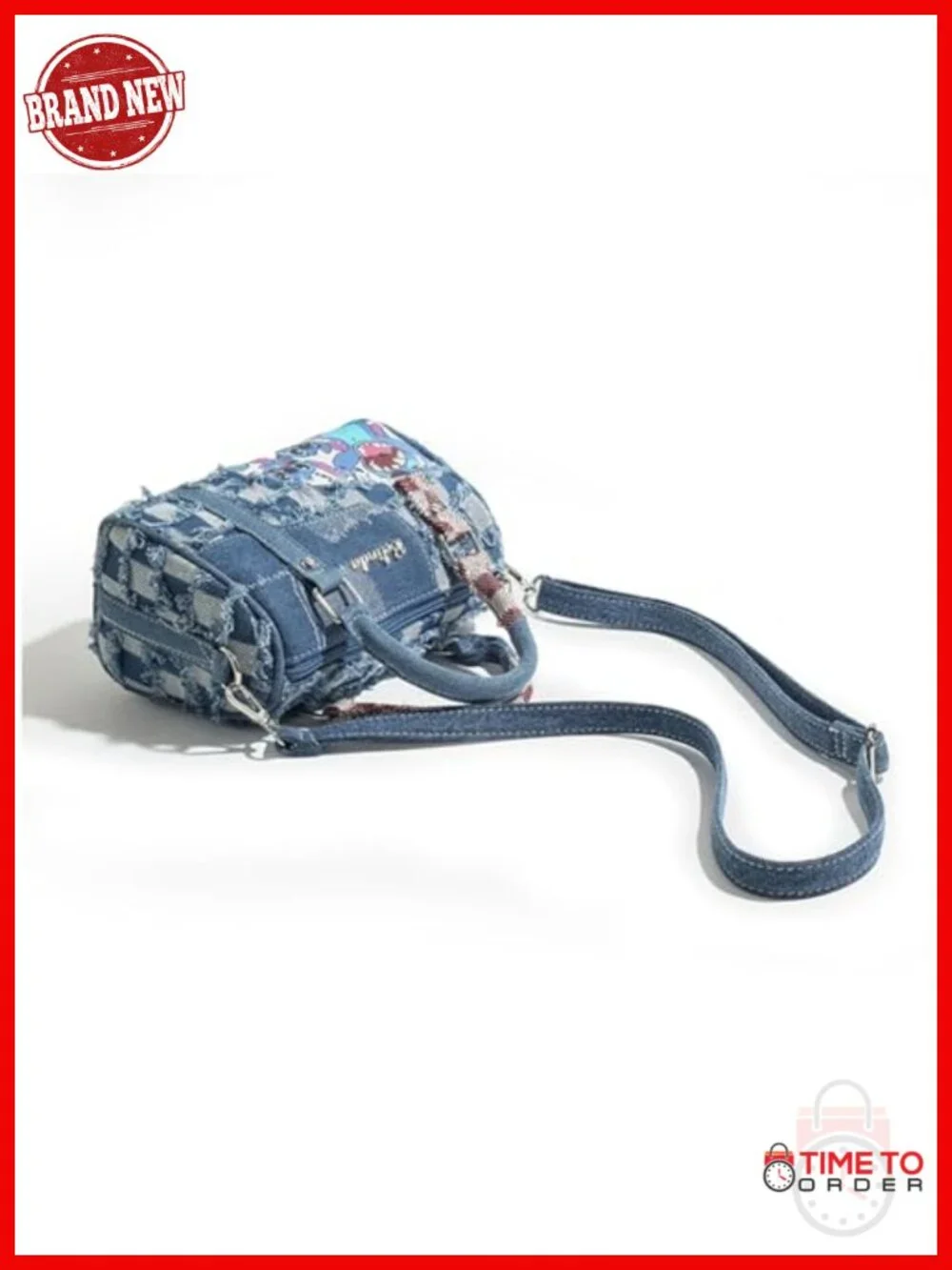 Cartoon Denim Shoulder Bag Crossbody With Detachable Strap